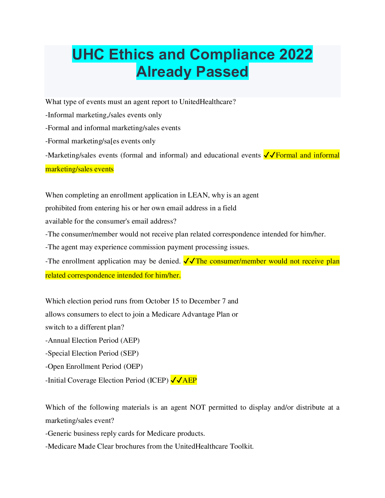 Preview image for UHC Ethics and Compliance 2022 Already Passed. Rated A